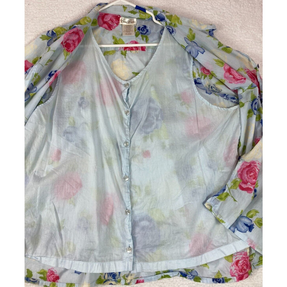 Bobbie Brooks Woman 100% Cotton Short Sleeve Button Up Shirt Blue Floral 22-24W - Picture 4 of 16
